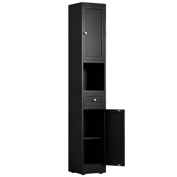 English Elm 71 Inch Matte Black Steel Tower Cabinet 5 Tier Shelving for Bathroom Pantry T2398P504066