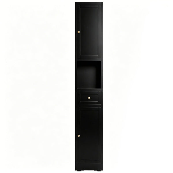 English Elm 71 Inch Matte Black Steel Tower Cabinet 5 Tier Shelving for Bathroom Pantry T2398P504066