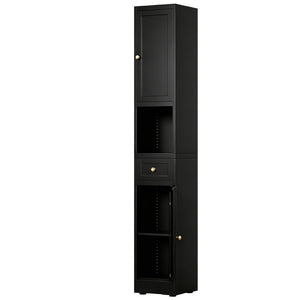 English Elm 71 Inch Matte Black Steel Tower Cabinet 5 Tier Shelving for Bathroom Pantry T2398P504066