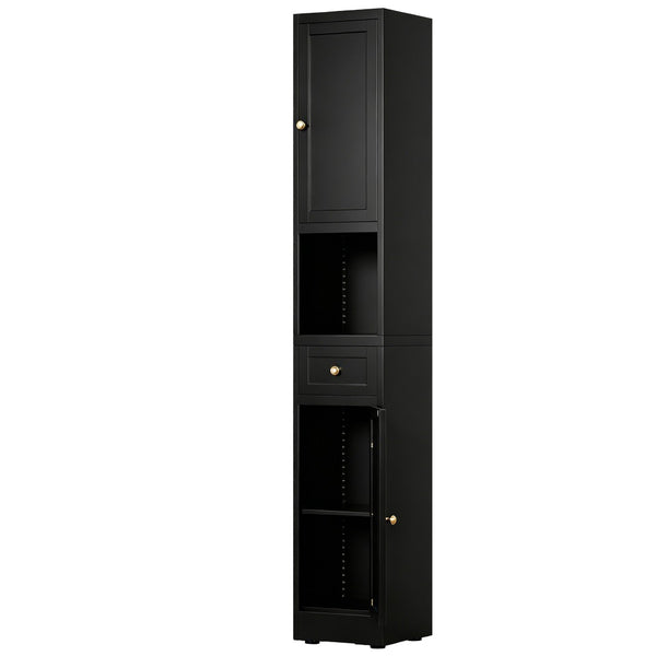 English Elm 71 Inch Matte Black Steel Tower Cabinet 5 Tier Shelving for Bathroom Pantry T2398P504066