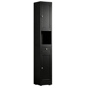 English Elm 71 Inch Matte Black Steel Tower Cabinet 5 Tier Shelving for Bathroom Pantry T2398P504066