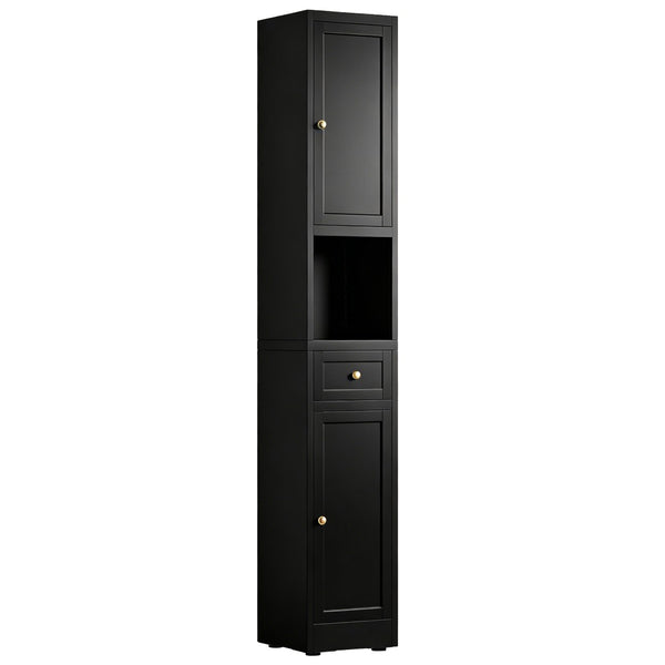 English Elm 71 Inch Matte Black Steel Tower Cabinet 5 Tier Shelving for Bathroom Pantry T2398P504066