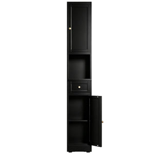 English Elm 71 Inch Matte Black Steel Tower Cabinet 5 Tier Shelving for Bathroom Pantry T2398P504066