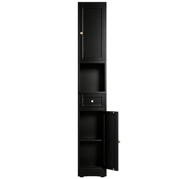 English Elm 71 Inch Matte Black Steel Tower Cabinet 5 Tier Shelving for Bathroom Pantry T2398P504066