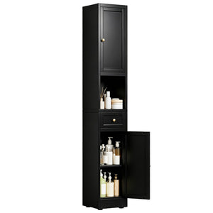 English Elm 71 Inch Matte Black Steel Tower Cabinet 5 Tier Shelving for Bathroom Pantry T2398P504066