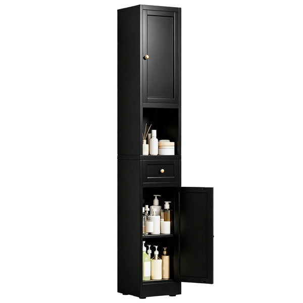 English Elm 71 Inch Matte Black Steel Tower Cabinet 5 Tier Shelving for Bathroom Pantry T2398P504066