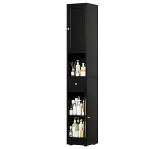 English Elm 71 Inch Matte Black Steel Tower Cabinet 5 Tier Shelving for Bathroom Pantry T2398P504066