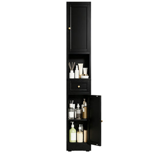 English Elm 71 Inch Matte Black Steel Tower Cabinet 5 Tier Shelving for Bathroom Pantry T2398P504066