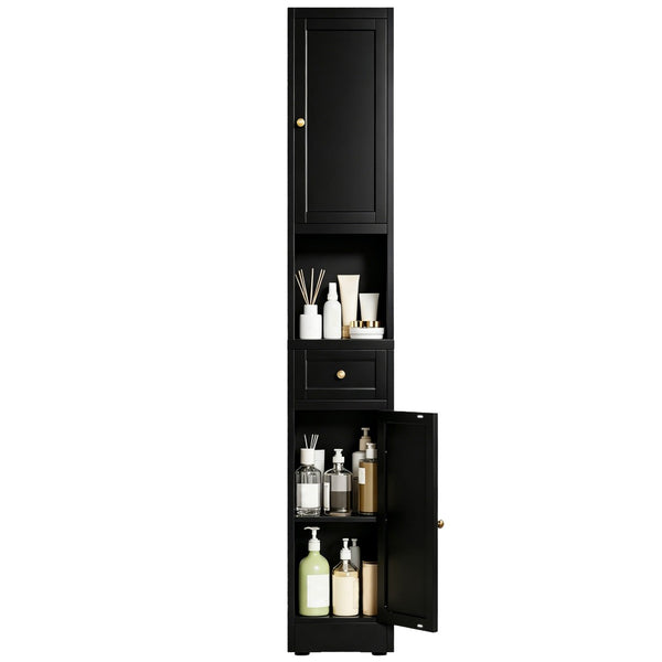 English Elm 71 Inch Matte Black Steel Tower Cabinet 5 Tier Shelving for Bathroom Pantry T2398P504066