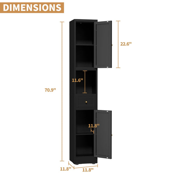 English Elm 71 Inch Matte Black Steel Tower Cabinet 5 Tier Shelving for Bathroom Pantry T2398P504066