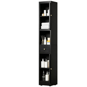 English Elm 71 Inch Matte Black Steel Tower Cabinet 5 Tier Shelving for Bathroom Pantry T2398P504066