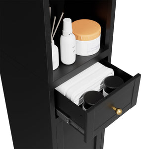 English Elm 71 Inch Matte Black Steel Tower Cabinet 5 Tier Shelving for Bathroom Pantry T2398P504066