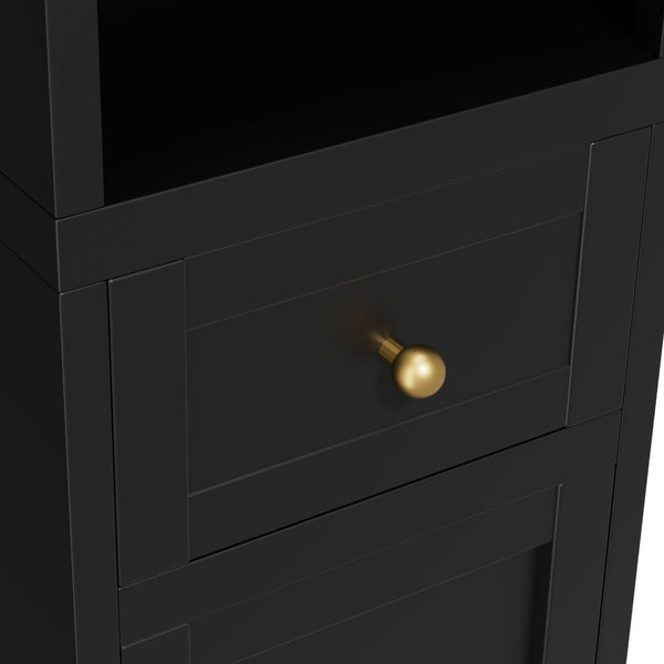 English Elm 71 Inch Matte Black Steel Tower Cabinet 5 Tier Shelving for Bathroom Pantry T2398P504066