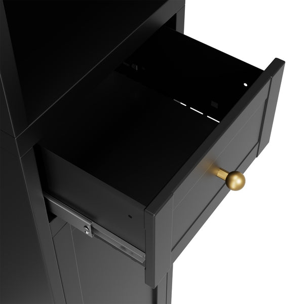 English Elm 71 Inch Matte Black Steel Tower Cabinet 5 Tier Shelving for Bathroom Pantry T2398P504066