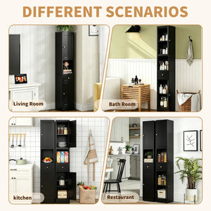 English Elm 71 Inch Matte Black Steel Tower Cabinet 5 Tier Shelving for Bathroom Pantry T2398P504066
