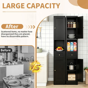 English Elm 71 Inch Matte Black Steel Tower Cabinet 5 Tier Shelving for Bathroom Pantry T2398P504066