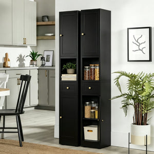 English Elm 71 Inch Matte Black Steel Tower Cabinet 5 Tier Shelving for Bathroom Pantry T2398P504066