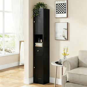 English Elm 71 Inch Matte Black Steel Tower Cabinet 5 Tier Shelving for Bathroom Pantry T2398P504066