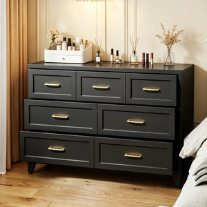 English Elm 7-Drawer Black Steel Low Profile Chest Slim Industrial Storage for Bedroom or Entryway T2398P507505
