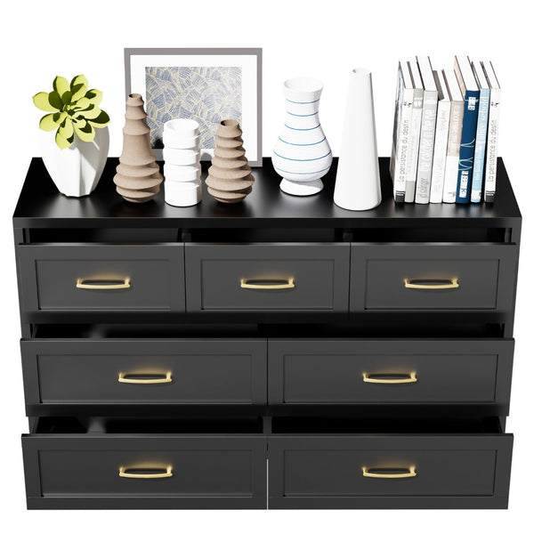 English Elm 7-Drawer Black Steel Low Profile Chest Slim Industrial Storage for Bedroom or Entryway T2398P507505