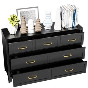 English Elm 7-Drawer Black Steel Low Profile Chest Slim Industrial Storage for Bedroom or Entryway T2398P507505