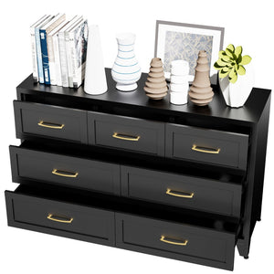 English Elm 7-Drawer Black Steel Low Profile Chest Slim Industrial Storage for Bedroom or Entryway T2398P507505