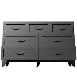 English Elm 7-Drawer Black Steel Low Profile Chest Slim Industrial Storage for Bedroom or Entryway T2398P507505