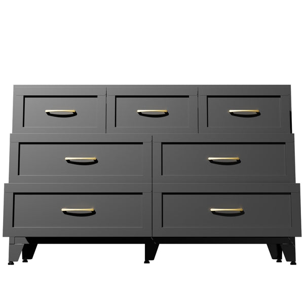 English Elm 7-Drawer Black Steel Low Profile Chest Slim Industrial Storage for Bedroom or Entryway T2398P507505