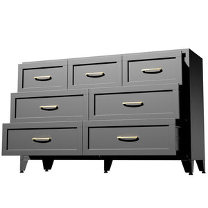 English Elm 7-Drawer Black Steel Low Profile Chest Slim Industrial Storage for Bedroom or Entryway T2398P507505