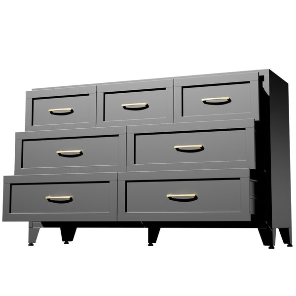 English Elm 7-Drawer Black Steel Low Profile Chest Slim Industrial Storage for Bedroom or Entryway T2398P507505