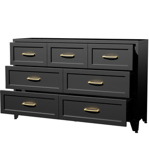 English Elm 7-Drawer Black Steel Low Profile Chest Slim Industrial Storage for Bedroom or Entryway T2398P507505