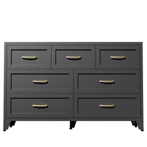 English Elm 7-Drawer Black Steel Low Profile Chest Slim Industrial Storage for Bedroom or Entryway T2398P507505