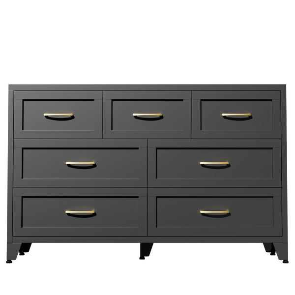 English Elm 7-Drawer Black Steel Low Profile Chest Slim Industrial Storage for Bedroom or Entryway T2398P507505