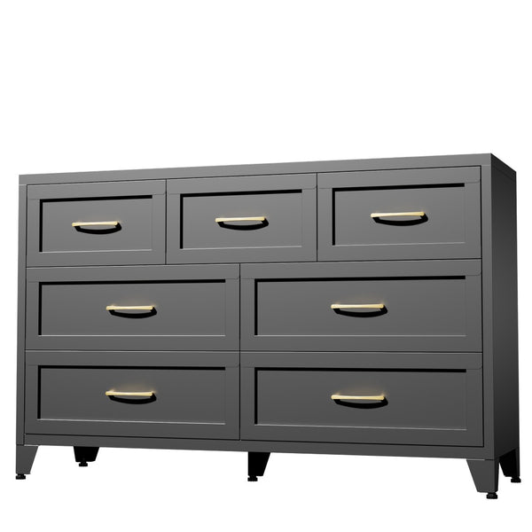 English Elm 7-Drawer Black Steel Low Profile Chest Slim Industrial Storage for Bedroom or Entryway T2398P507505
