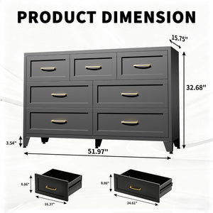 English Elm 7-Drawer Black Steel Low Profile Chest Slim Industrial Storage for Bedroom or Entryway T2398P507505