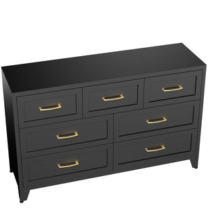 English Elm 7-Drawer Black Steel Low Profile Chest Slim Industrial Storage for Bedroom or Entryway T2398P507505