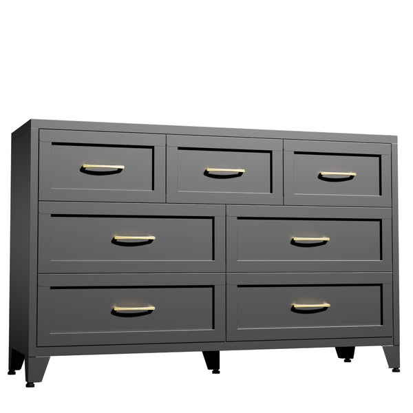 English Elm 7-Drawer Black Steel Low Profile Chest Slim Industrial Storage for Bedroom or Entryway T2398P507505