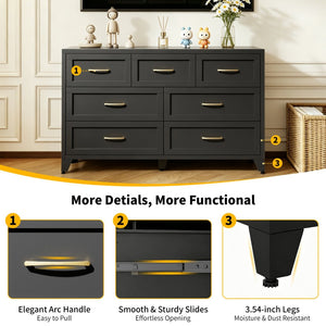 English Elm 7-Drawer Black Steel Low Profile Chest Slim Industrial Storage for Bedroom or Entryway T2398P507505