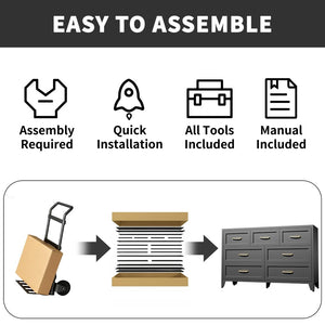 English Elm 7-Drawer Black Steel Low Profile Chest Slim Industrial Storage for Bedroom or Entryway T2398P507505