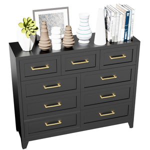 English Elm 9-Drawer Steel Chest Matte Black Finish Vertical Storage for Bedroom or Entryway T2398P507506