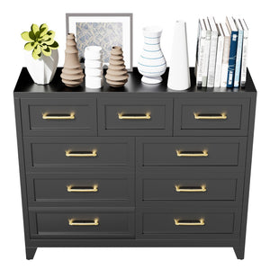English Elm 9-Drawer Steel Chest Matte Black Finish Vertical Storage for Bedroom or Entryway T2398P507506