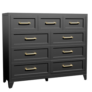 English Elm 9-Drawer Steel Chest Matte Black Finish Vertical Storage for Bedroom or Entryway T2398P507506