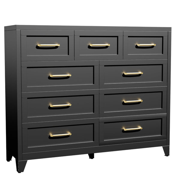 English Elm 9-Drawer Steel Chest Matte Black Finish Vertical Storage for Bedroom or Entryway T2398P507506