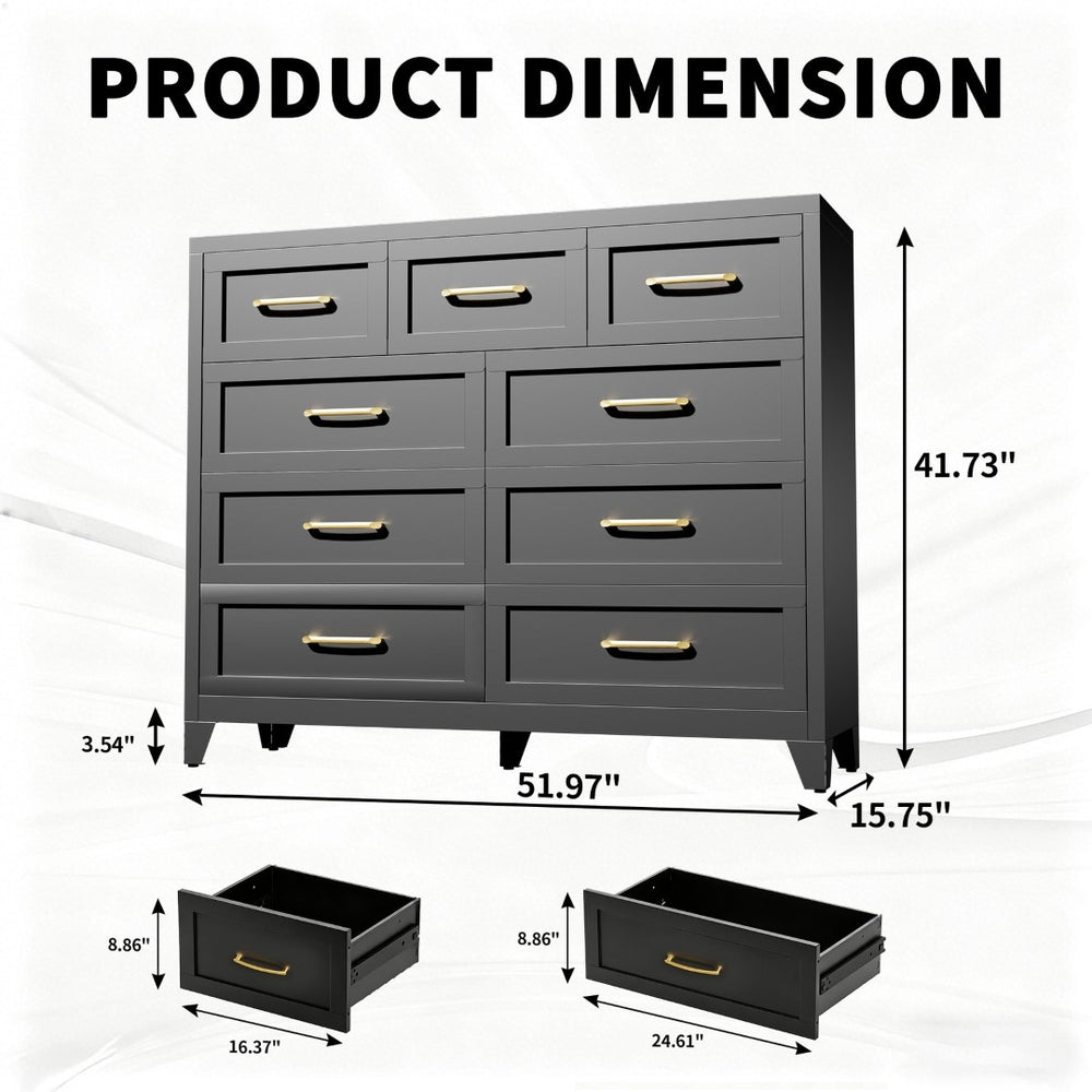 English Elm 9-Drawer Steel Chest Matte Black Finish Vertical Storage for Bedroom or Entryway T2398P507506