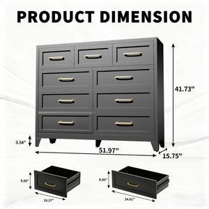 English Elm 9-Drawer Steel Chest Matte Black Finish Vertical Storage for Bedroom or Entryway T2398P507506