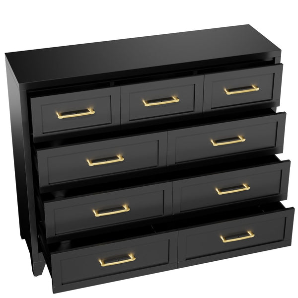English Elm 9-Drawer Steel Chest Matte Black Finish Vertical Storage for Bedroom or Entryway T2398P507506