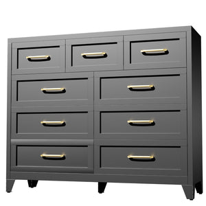 English Elm 9-Drawer Steel Chest Matte Black Finish Vertical Storage for Bedroom or Entryway T2398P507506