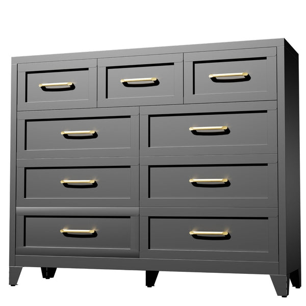 English Elm 9-Drawer Steel Chest Matte Black Finish Vertical Storage for Bedroom or Entryway T2398P507506