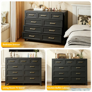 English Elm 9-Drawer Steel Chest Matte Black Finish Vertical Storage for Bedroom or Entryway T2398P507506