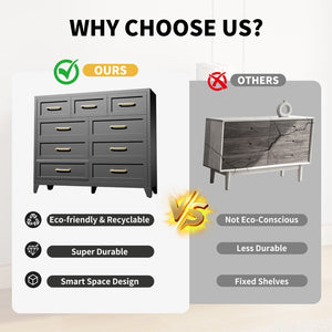 English Elm 9-Drawer Steel Chest Matte Black Finish Vertical Storage for Bedroom or Entryway T2398P507506